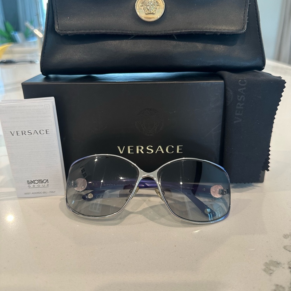 Versace Silver Blue Sunglasses with Premium Accessories
